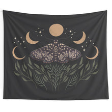 Load image into Gallery viewer, Moon Phase Tapestry Wall Hanging Bohemian Gypsy Psychedelic Tapiz Black Sun Witchcraft Divination Tapestry Butterfly Decor