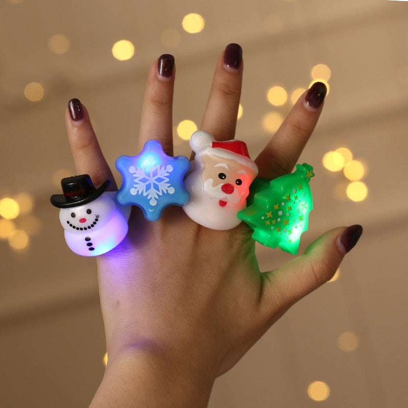 Christmas Gift Merry Christms Party Finger Lights Santa Claus Snowflake Xmas Tree Snowman Ring Children Finger Toys Natol Gift