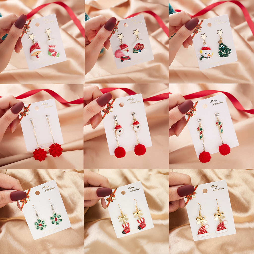 Christmas Gift New Merry Christmas Drop Earrings For Women Snowflake Christmas Tree Snowman Santa Claus Earrings Girls Festival Party Jewelry