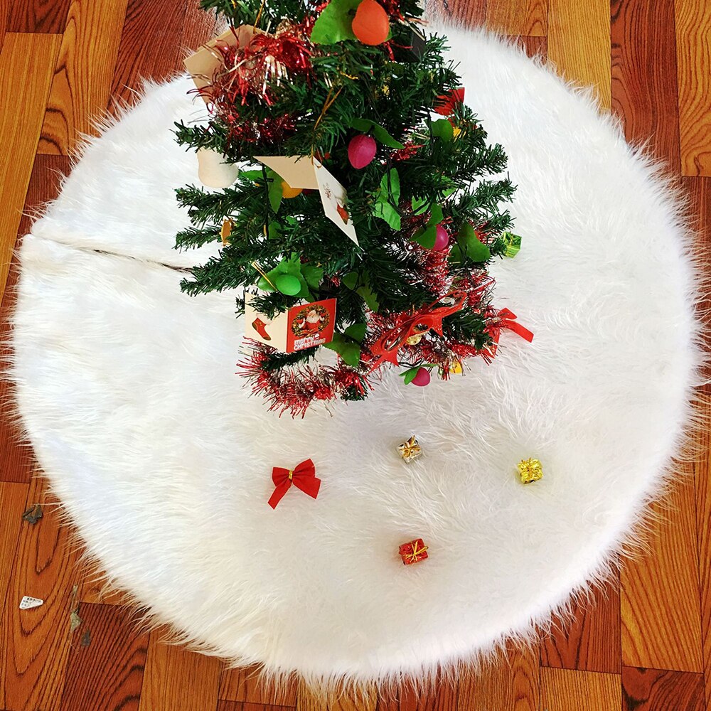 Christmas Gift Christmas Tree Skirts White Snowflake Plush Faux Fur New Year 2022 Xmas Tree Carpet Floor Mat Cover Merry Christmas Decoration