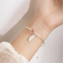 Load image into Gallery viewer, Christmas Gift New Creative Pink Crystal Feather 925 Sterling Silver Jewelry Temperament Leaf Natural Strawberry Bracelets SB187