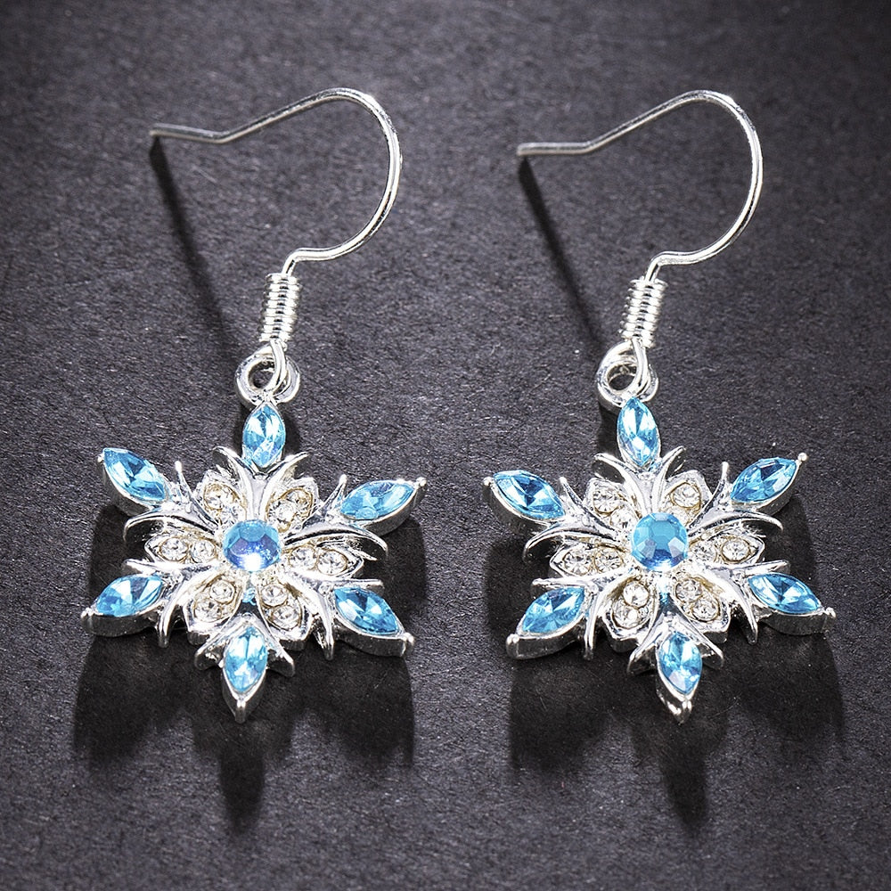 Christmas Gift New Elegant Blue Rhinestone Snowflake Drop Earring for Women Fashion Crystal Zircon Dangle Earring Christmas Jewelry Accessories