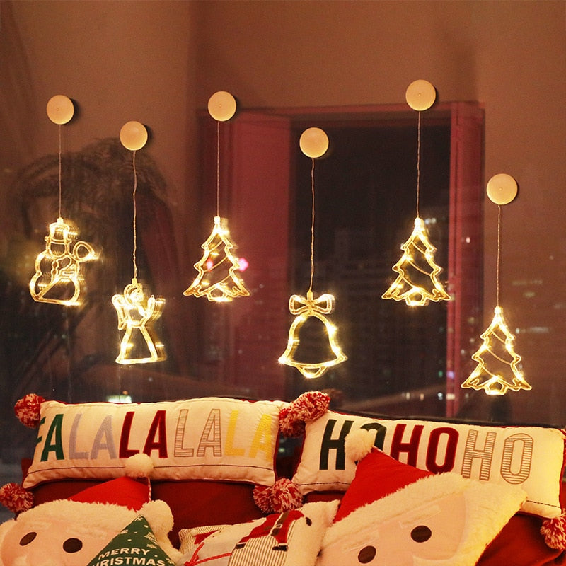 Christmas Gift LED Santa Bell Elk String Light Christmas Tree Decoration Pendant Lights Home Party Ornament 2021 Navidad Xmas Gift New Year