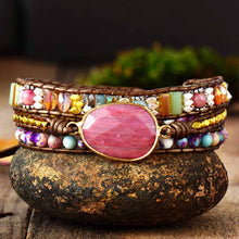 Load image into Gallery viewer, Skhek Leather Wrap Bracelet W/ Stones Multi Color Natural Beads Crystal Weaving Statement Art Bracelet Gifts