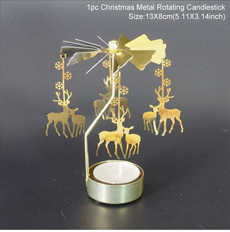 Christmas Gift PATIMATE 2021 Christmas Spinning Mental Candle Holder Candlestick Christmas Decoration For Home Happy New Year 2022 Xmas Gift