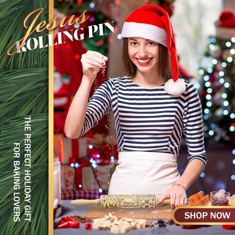 Jesus Rolling Pin Rock Christmas Jesus Wooden Rolling Embossing Baking Cookies Biscuit Fondant Cake Patterned Roller