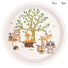 Load image into Gallery viewer, Woodland Animal Disposable Tableware Wild Forest Bear Fox Plate Cup Napkin Jungle Safari Happy Birthday Party Decor Kid Boy Girl