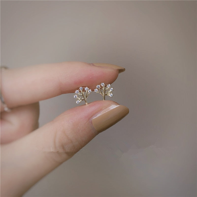 Christmas Gift 925 Sterling Silver Korean Exquisite Crystal Tree Life Tree Plating 14k Earrings Women Fashion High-Quality Banquet Gift Jewelry