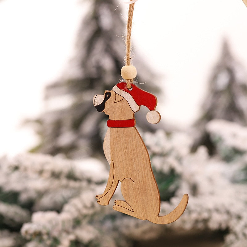 Merry Christmas Wooden Car Ornaments Hangings Christmas Decorations Animal Dog Tree Elk Cartoon Car Ornaments 2022 Xmas Gift