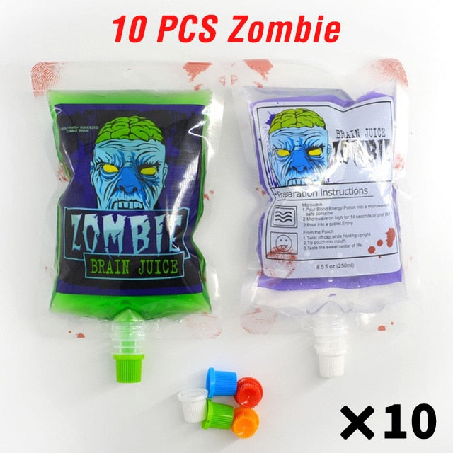 SKHEK 10Pcs Halloween Cosplay Blood Drinks Bag Vampire Food Props PVC Water Container Bottle Decors Costume For Women Kids Hot Selling