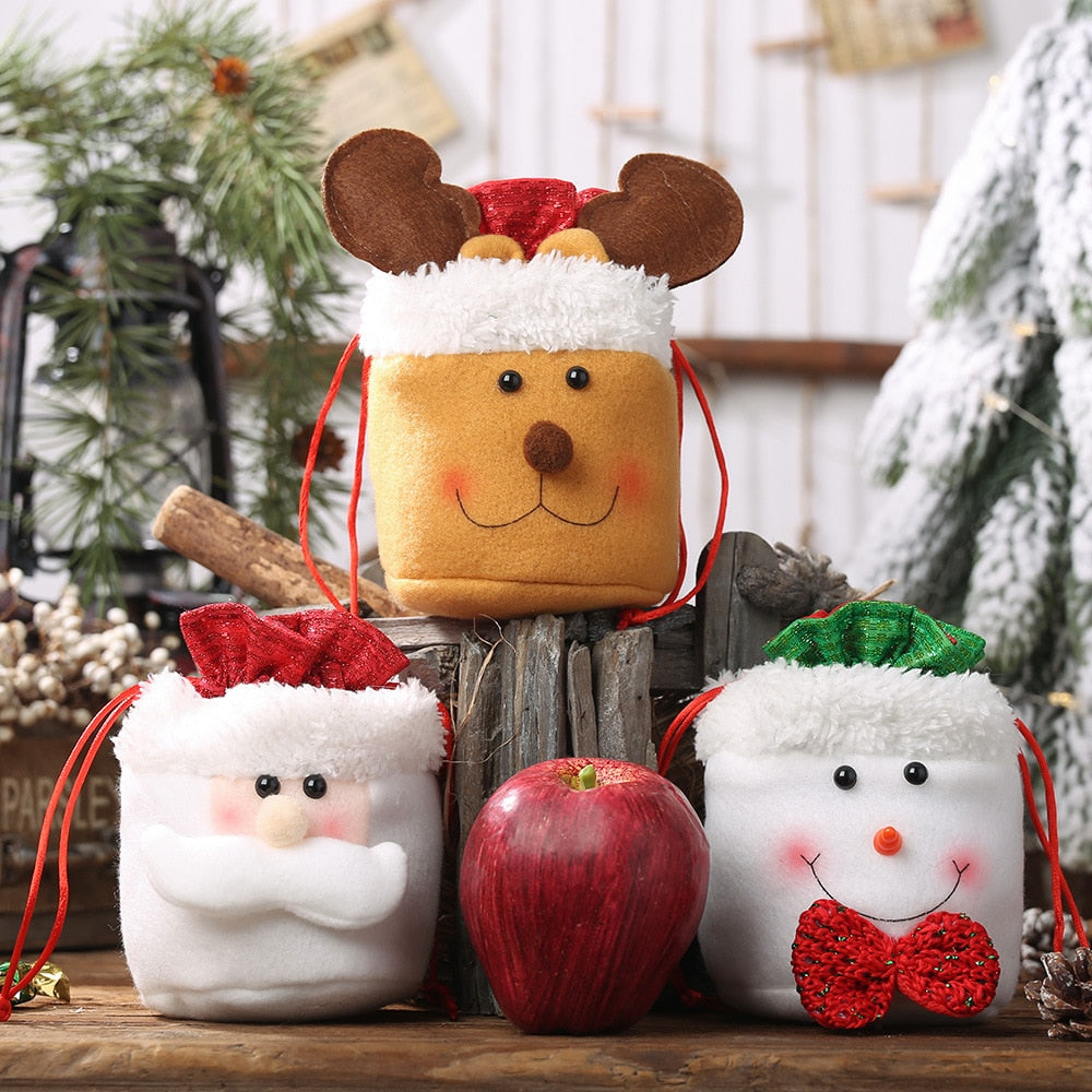 Christmas Decorations Bright Cloth Drawstring Apple Bag Linen Drawstring Bag Gift Bag Candy Bag Santa DIY Holiday Gift Bag