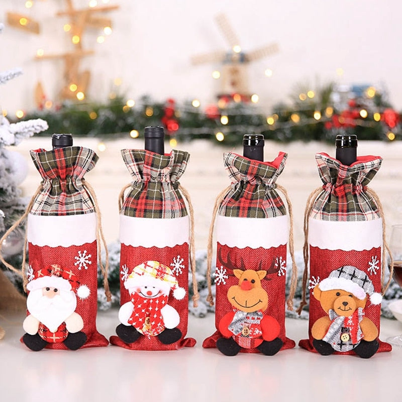 Christmas Decorations for Home Santa Claus Wine Bottle Cover Snowman Stocking Holders Navidad Decor New Year