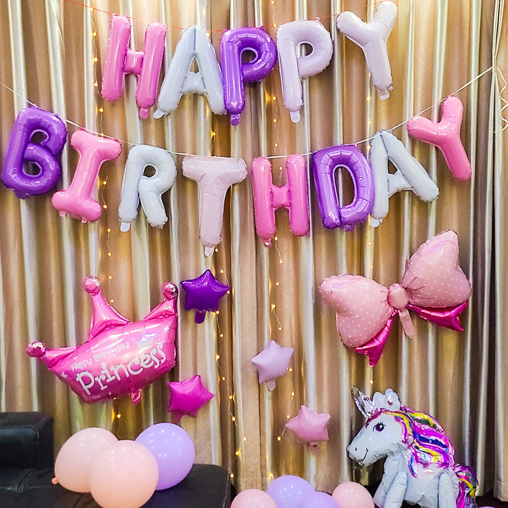 Happy Birthday Balloons for kids Baby Shower Girl Boy 1st 2nd 3th Unicorn Birthday Party Decoration Latex Foil Balloon Number