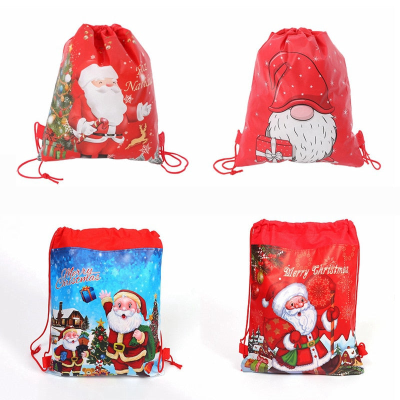 Santa Claus Drawstring Bags Kids Favors Travel Pouch Storage Bag Non-woven Fabrics Drawstring Backpack Merry Christmas Supplies