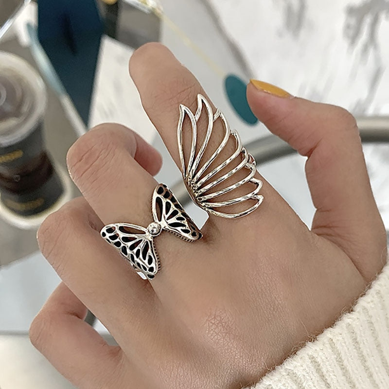 Skhek Party Rings New Fashion Creative Hollow Butterfly Wings Wedding Bride Jewelry Gifts for Women