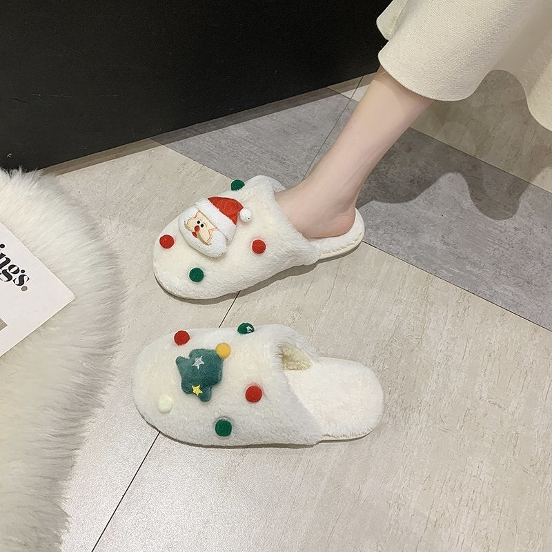 Christmas Plush Slippers Soft Bottom Warm Home Slippers New Winter Products Flat-heel Indoor Shoes Women's Shoes Women's Shoes