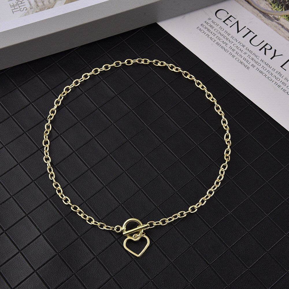 Hollow Heart Link Chain Choker Necklaces for Women Golden Necklace Statement Chain Necklace Jewelry Party Gift Girls