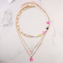 Load image into Gallery viewer, Skhek Pink Gummy Bear Pearl Beaded Choker Necklace For Women Multilayer Asymmetrical Flower Beads Metal Chain Necklace Fashion Jewelry