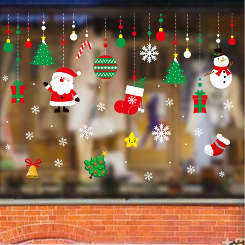 Skhek Christmas Gift 2023 Merry Christmas Wall Stickers Window Glass Wall Decals Santa Murals New Year Christmas Decorations for Home Decor Navidad