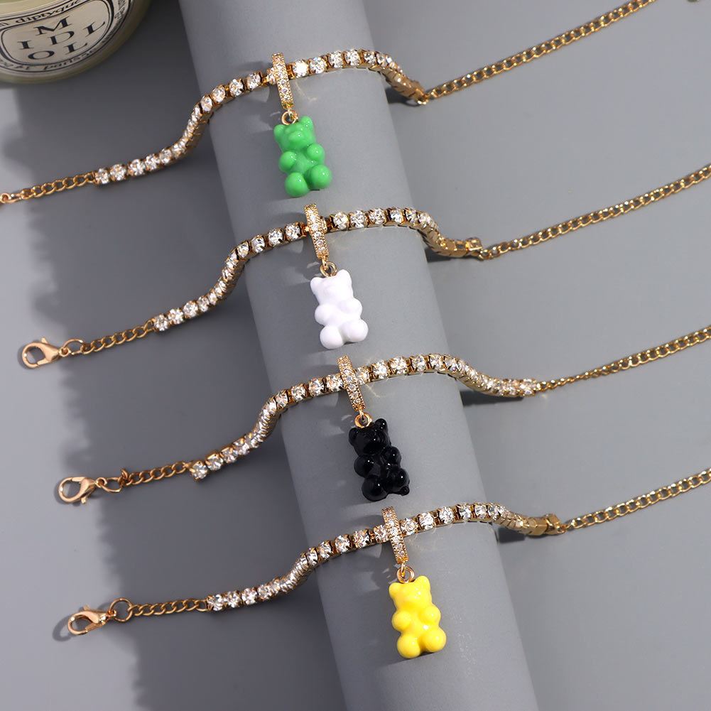 SKHEK Luxury Zircon Candy Colors Gummy Bear Charm Bracelets For Women Shiny Crystal Tennis Chain Bracelet On Hand Jewelry Party Gift