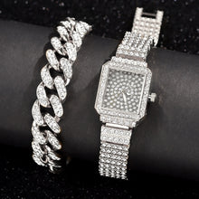 Load image into Gallery viewer, Skhek Iced Out Rose Gold Silver Color Watch Women&#39;s Luxury Rhinestone Cuban Chain Bracelet Watches Fashion Wrist Watch Hip Hop Jewelry
