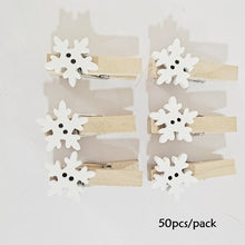 Load image into Gallery viewer, Christmas Gift 50pcs/pack Christmas Tree Wooden Clips DIY Photo Wall Wooden Crafts Snowflake Ornaments Navidad Kids Birthday Home Decoration