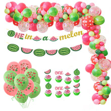 Load image into Gallery viewer, 1Set Watermelon Party Balloon Kit Cake Topper Banner Summer Pool Decoration One Birthday Kids DIY Gift Baby Shower Supplies