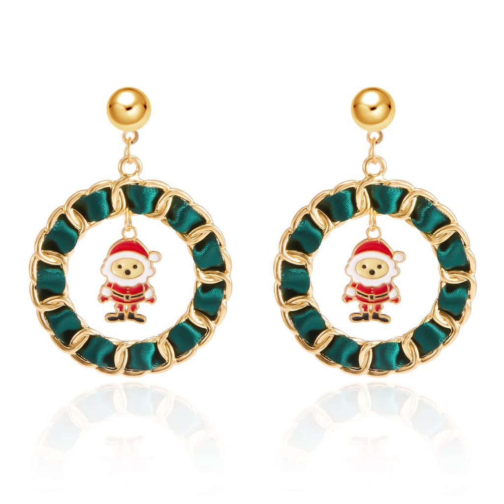 Christmas Gift New Fashion Christmas Dangle Earring For Women Geometric Round Christmas Tree Snowman Bell Socks Drop Earring New Year Jewelry
