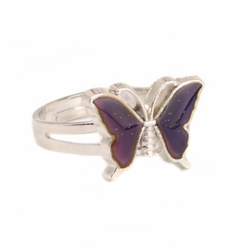 Butterfly Mood Ring Color Change Adjustable Emotion Feeling Changeable Temperature Ring Jewelry For Kids Birthday Wholesale