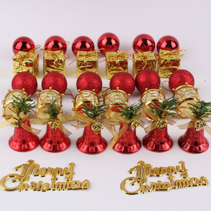 Christmas Gift 32Pcs Christmas Decoration Multiple Styles Christmas Balls Bells Small Pendant DIY Holiday Party Decoration New Year 2022 Gift