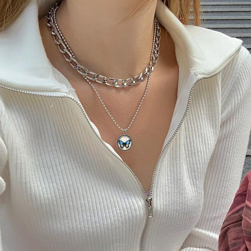 Skhek Trendy Gold Thick Chain Necklace for Women Fashion Mixed Linked Circle Necklaces Minimalist Choker Necklace Party Jewelry