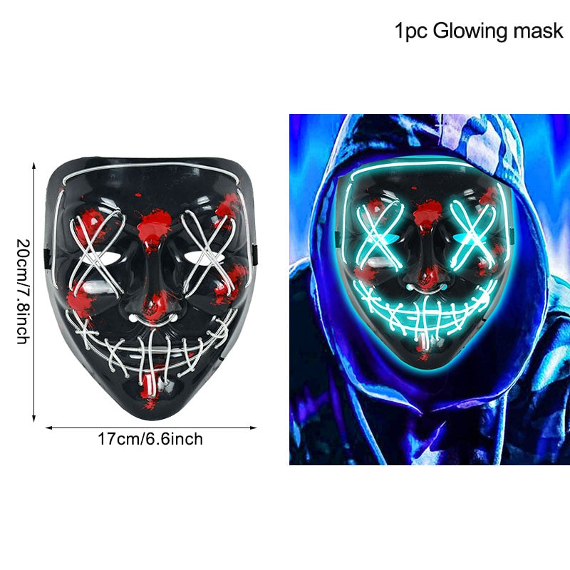 SKHEK Halloween LED Halloween Mask Luminous Glow In The Dark Mascaras Halloween Party Costume Cosplay Masques Horror Props Neon Light Masquerade