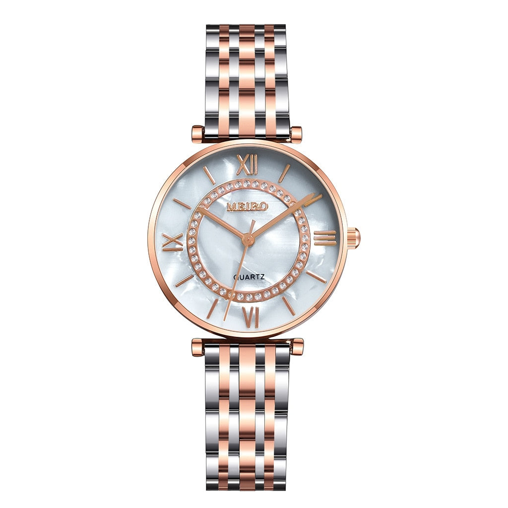 Christmas Gift Ladies watch casual alloy steel belt with diamonds British watch simple Roman numeral ladies watch