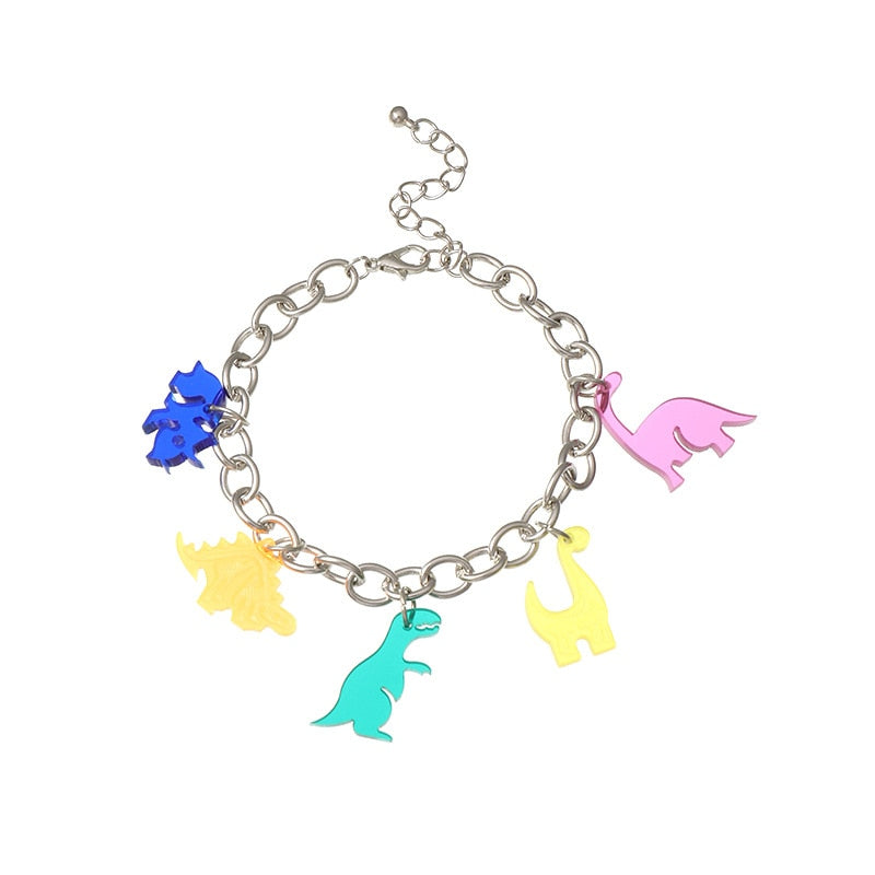 Cute Cartoon Acrylic Dinosaurs Bracelets Candy Colors Resin Cartoon Animal Bracelet Birthday Gift Girls Woman Handmade Jewelry
