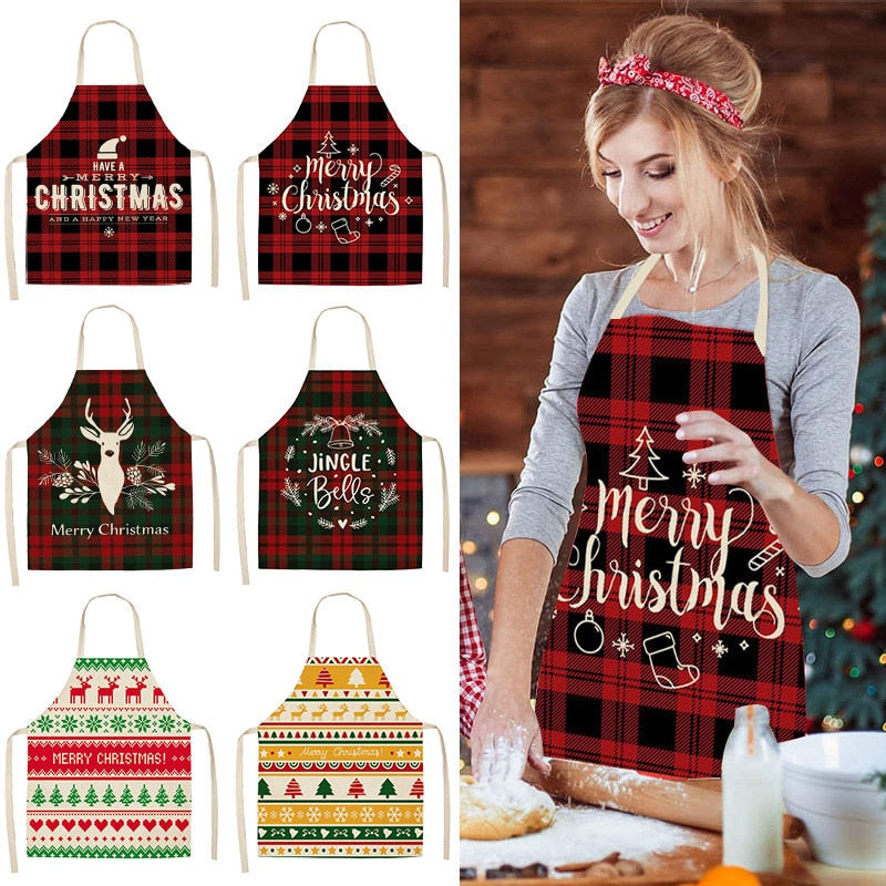 Linen Merry Christmas Apron Christmas Decorations for Home Kitchen Accessories Natal Navidad 2020 New Year Christmas Gifts