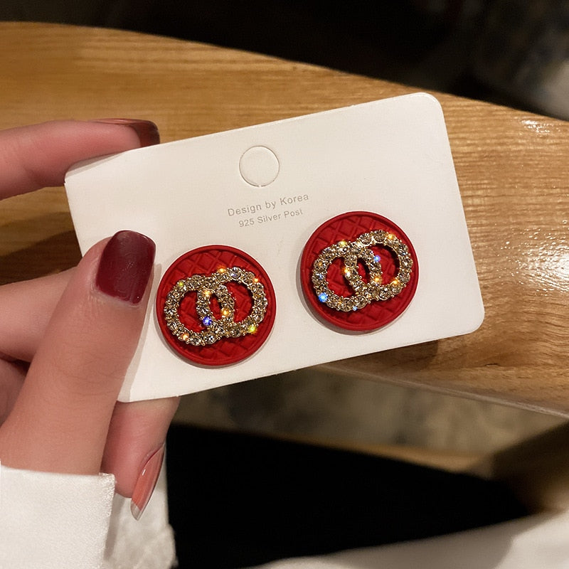 Rhinestone Geometric Stud Earrings for Women Girls 2020 New Bijoux Circle Earring Party Jewelry Gifts Gold Trendy earings