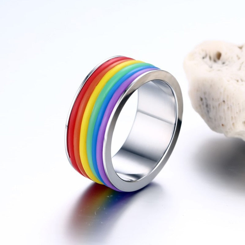 Rainbow Lesbian Rings silver color Stainless Steel Lgbt Pride Ring 6m Width
