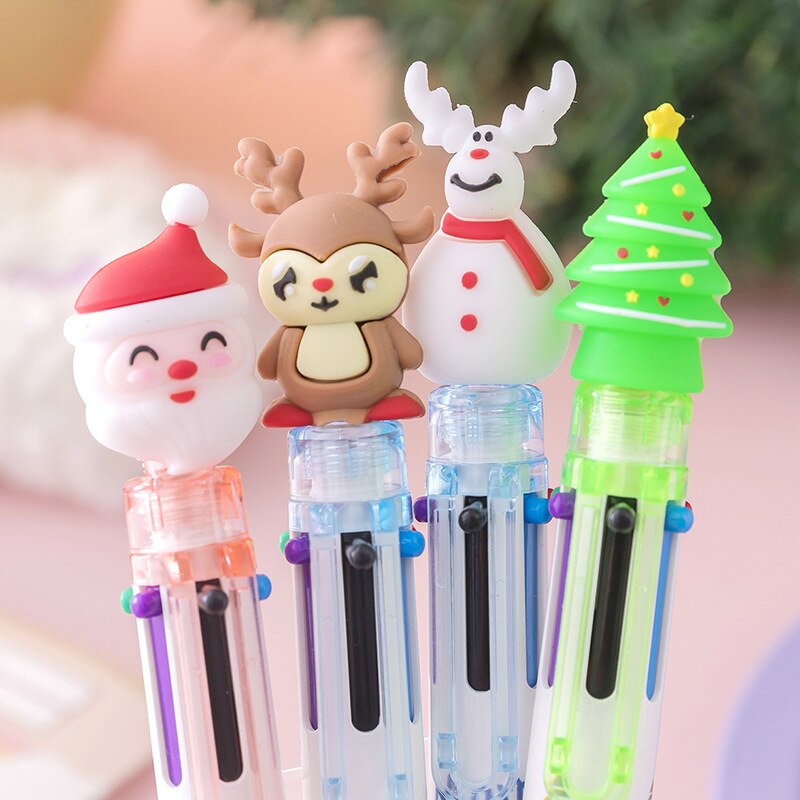 Cute Six Color Pen Santa Claus Xmas Cartoon Noel Deer Ballpoint Pen Elementary School Gifts Stationery Merry Christmas Decor