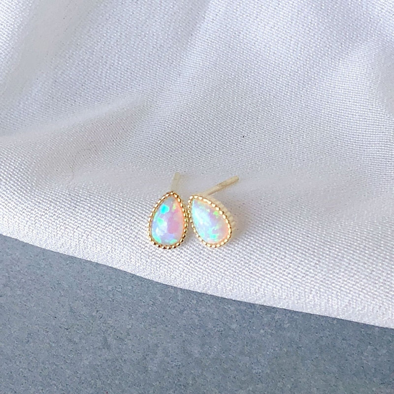 925 Sterling Silver Natural Stone Opal Stud Earrings Women  Temperament Wedding 14k Gold Plating Jewelry Girlfriend Gift