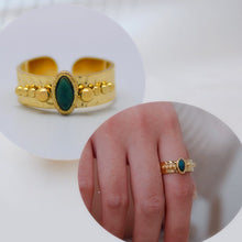 Load image into Gallery viewer, Skhek New Natural Stone Opal Malachite Stainless Steel Open Rings Metal Titanium Steel Ring For Women Men Jewelry 2022