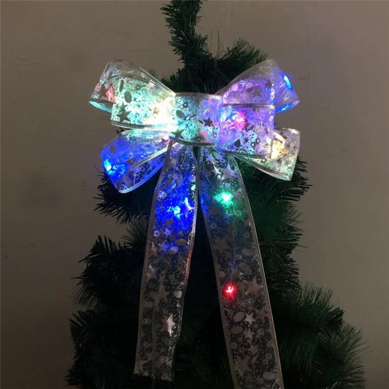 Christmas silver with lights printed bow Christmas tree decor pendant xmas handmade warm light lantern bow christmas decorations