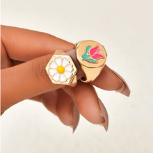 Load image into Gallery viewer, Fashion Dripping Oil Heart Flower Rings Set Sweet Geometric Gold Rings for Women Girl Party Wedding Jewelry Gifts  Anillos Anel