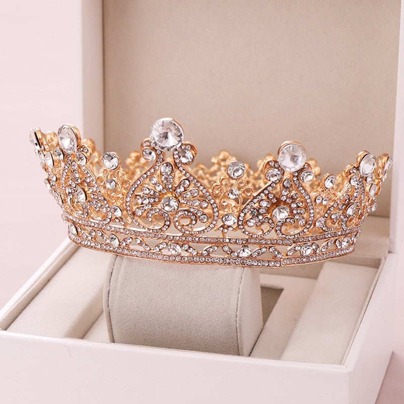 Trendy Wedding Crown Baroque Rhinestone Crystal Crown Headband Gold Crown Wedding Hair Accessories Bridal Crown Hair Accessories