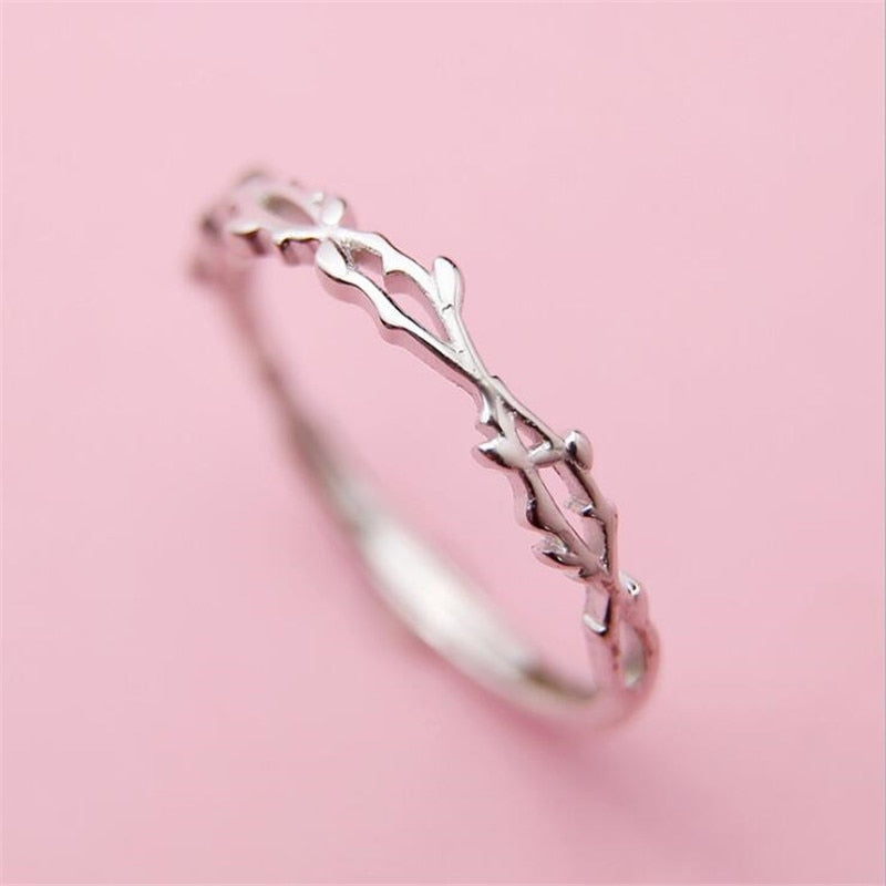 Christmas Gift New Simple Twig Thorn Leaf 925 Sterling Silver Jewelry Not Allergic Popular Branch Exquisite Women Opening Rings  R127