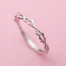 Load image into Gallery viewer, Christmas Gift New Simple Twig Thorn Leaf 925 Sterling Silver Jewelry Not Allergic Popular Branch Exquisite Women Opening Rings  R127