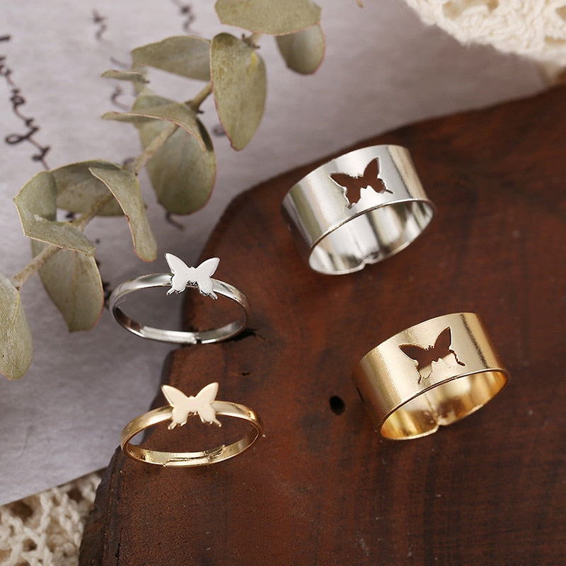 Skhek Punk Fashion Gold Silver Color Mushroom Stars Opening Ring For Women Men Hollow Animal Rings Anniversary Gifts Jewelry