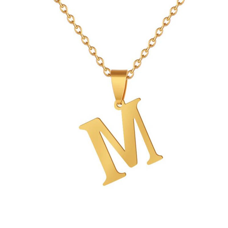 Stainless Steel Necklaces Initial Letter A-Z Pendant Necklace for Women Couple Gold Chain Necklace collier mujer Jewelry