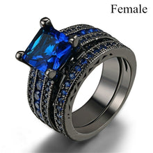 Load image into Gallery viewer, Skhek Couple Ring Men&#39;s Stainless Steel Ring Blue Zircon Women&#39;s Ring Sets Valentine&#39;s Day Wedding Bands Lover Gift