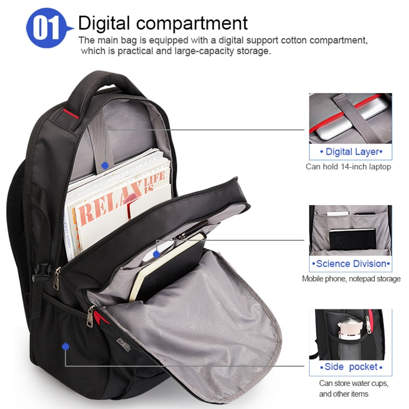 Skhek Back to school supplies School Bags 14 Inch Laptop Backpacks Waterproof Nylon 29L Casual Shoulder Bagpack Travel Teenage Men's Backpack Mochila