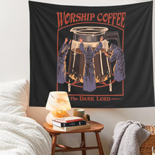 Load image into Gallery viewer, Black Tapestry Dorm Room Decor Tarot Worship Coffee Tapestry Art Bohemian Wall Hanging Bohemian Boho Blanket Psychedelic Decor